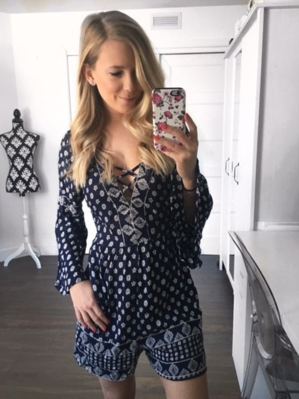 Bluenotes Navy Floral Lace-Up Romper